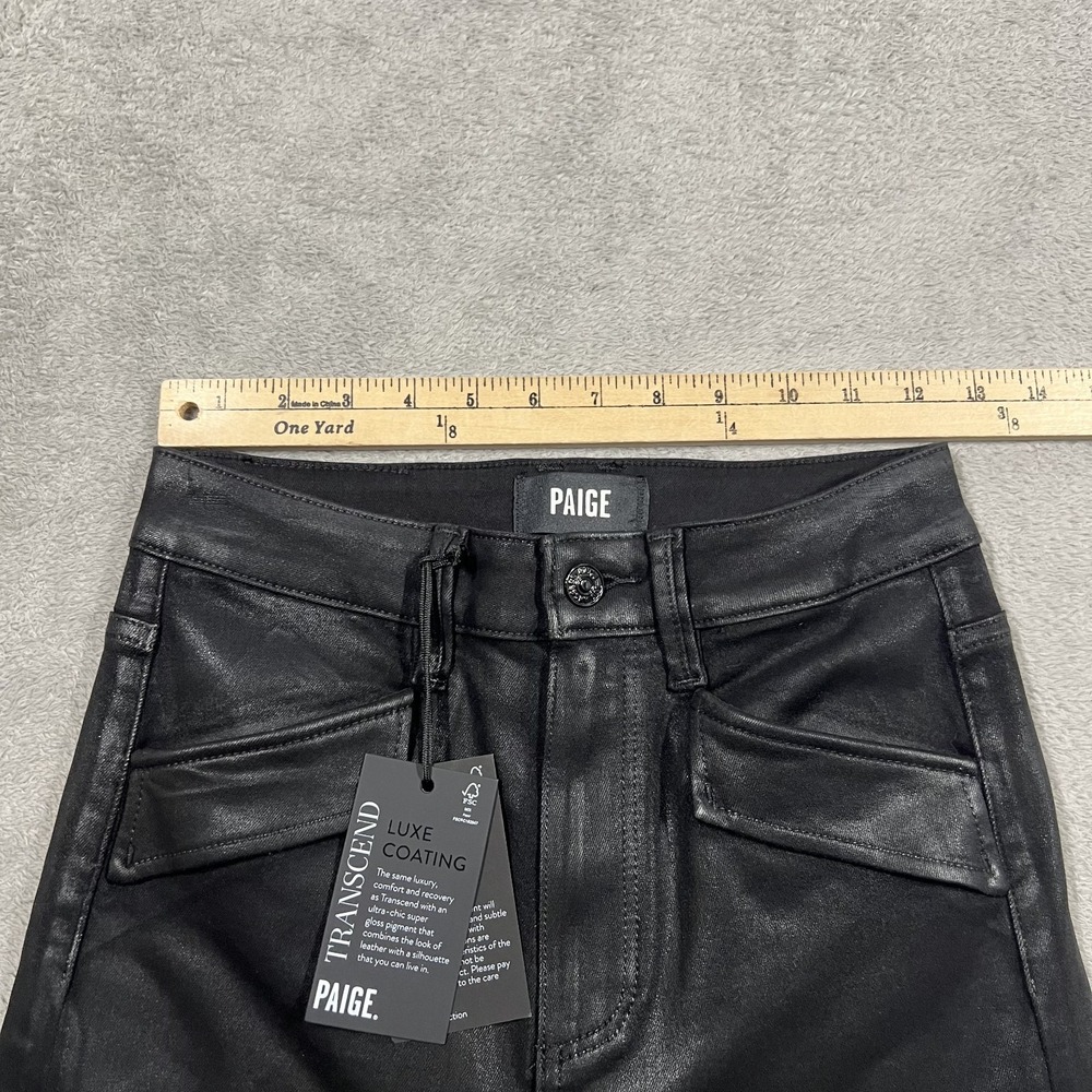 Paige Pants Womens 26 Black Luxe Coating Stella Flap Cargo Pockets Zip Straight - Picture 5 of 14
